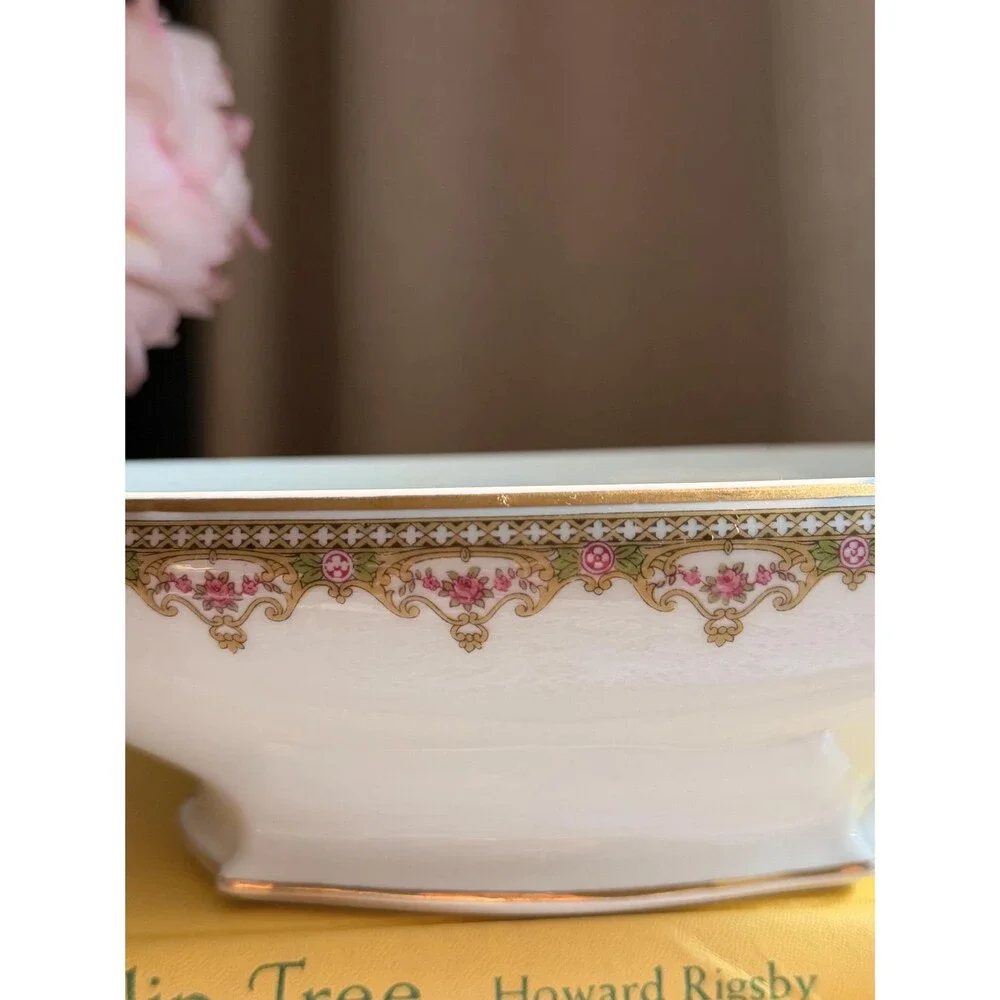 Antique T&V Limoges Serving Bowl: Lille Pattern Pink Roses, Gilt Handles